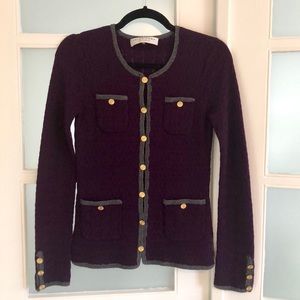 Trunk Turk wool cable knit purple cardigan.